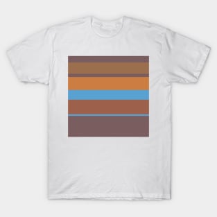 A gentle pattern of Faded Blue, Dirt, Dark Taupe, Redwood and Peru stripes. T-Shirt